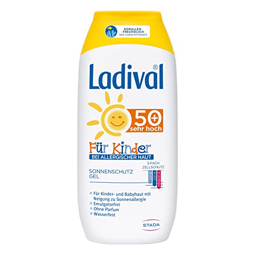 Ladival Kinder bei Allergischer Haut Sonnenschutz Gel LSF 50+ – geeignet bei Sonnenallergie – Parfümfrei, ohne Farb- und Konservierungsstoffe – wasserfest – 1 x 200 ml