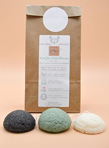 Natürliche Konjac-Schwämme für Körper & Gesichtsreinigung 3er SET by Thats me organic®