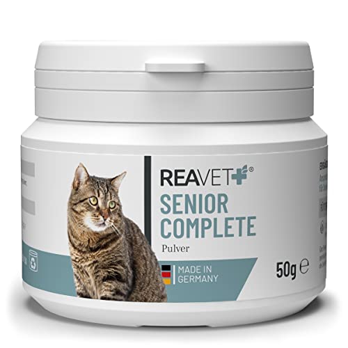 ReaVET Senior Complete Pulver für ältere Katzen, reicht 3 Monate, Mineralien, Aminosäuren & Vitamine für alte Katze, Gedächtnis- & Herzfunktion, Vitalität, Agilität, Senioren Futter