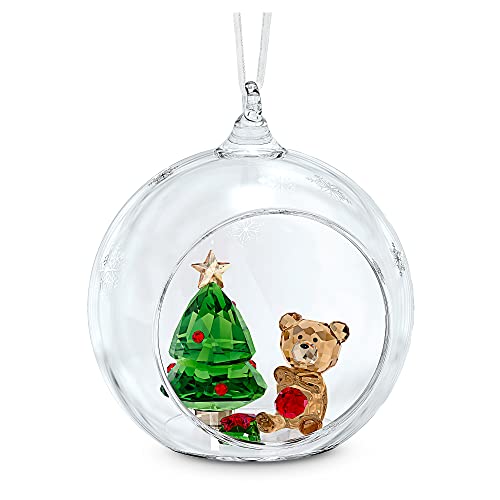 Swarovski Weihnachtskugel, Weihnachtsszene, Ornament mit Prachtvollem Band und Roten und Grünen Swarovski Kristallen