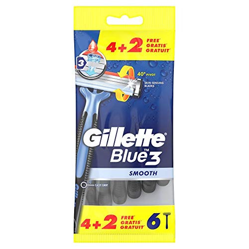 Gillette Blue 3 Smooth Einwegrasierer Männer, 6 Rasierer mit 3-fach Klinge , 6 Stück (1er Pack)