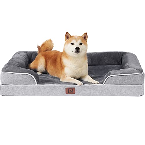 EHEYCIGA Hundebett mittelgroße Hunde Memory Foam, Waschbar Hundesofa mit Orthopädisch, Hundecouch Wasserdicht Hoher Rand rutschfest, Grau, 91x69x15cm