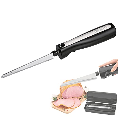 Elektromesser Küche Elektrisches Messer für Fleisch Küchenmesser Elektrisch für Gefriergut (Edelstahl Klinge, Wellenschliff, Brotmesser, 120 Watt, Schwarz)