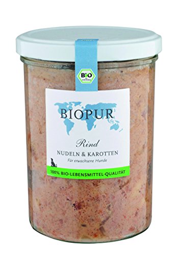 Biopur Rind, Nudeln, Karotten 400g Bio-Hundefutter im GLAS, 6er Pack (6 x 400 g)