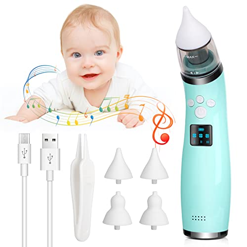 Nasensauger Baby fur Neugeborene, Elektrisch Nasensauger Staubsauger mit 3 Saugstarken, 4 Silikon Dusen und Musik Beruhigender Funktion, Automatisch Nasal Aspirator fur Nase Rotz/Kleinkinder/Kinder