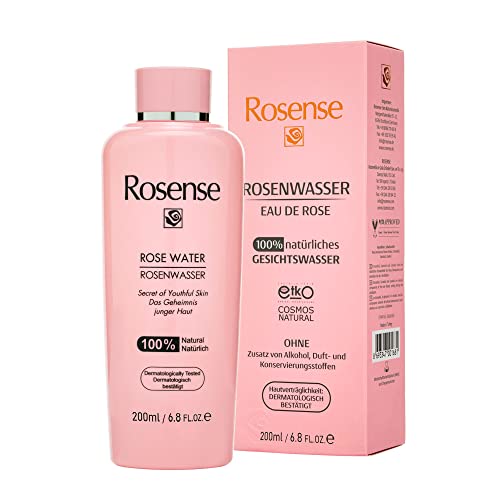 Rosense Rosenwasser 200 ml – feuchtigkeitsspendendes Gesichtswasser zur Gesichtsreinigung Gesichtspflege 100% naturrein vegan