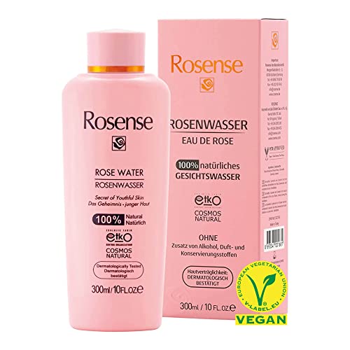 Rosense Rosenwasser 300 ml – feuchtigkeitsspendendes Gesichtswasser zur Gesichtsreinigung Gesichtspflege 100% naturrein vegan