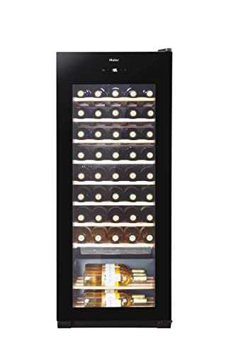 Haier Weinkühlschrank WS50GA / 50 Flaschen/Höhe 127 cm/UV-Schutz/LED-Display zur Temperaturregulierung/Innenbeleuchtung/Energieeffizienzklasse G, Schwarz