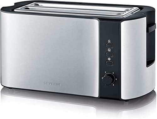 SEVERIN Automatik-Toaster, 2 Langschlitzkammern, Für bis zu 4 Brotscheiben, 1.400 W, AT 2590, Edelstahl/Schwarz