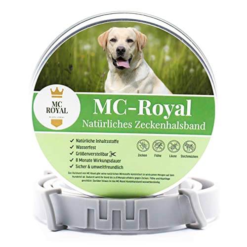 MC-Royal® Zeckenhalsband für Hunde - Effektiver Schutz vor Ungeziefern - wasserdicht und verstellbar - bis zu 8 Monate Zeckenschutz mit 100% natürlichen Inhaltsstoffen