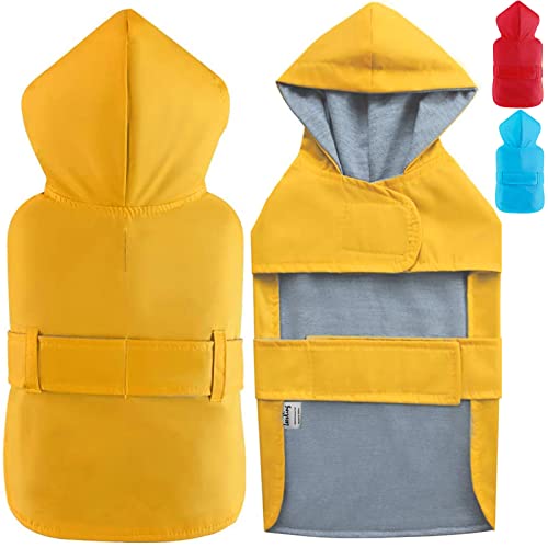 LeerKing Hunderegenjacke mit Futter Regenmantel wasserdichte Hundejacke mit verstellbarem Taillenriemen Kapuze für kleine mittelgroße Hunde Gelb M