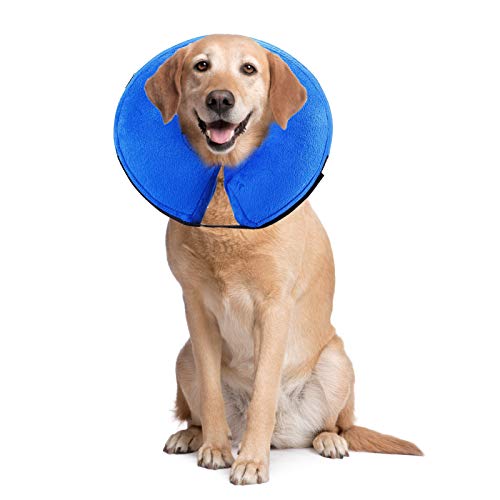 PET SPPTIES aufblasbar Halsband für Haustier Hund Katze bequem weich Recovery Schwimmen Schutz-mit Magic Reißverschluss für Haustier Hund Nackenschutz Kissen PS005 (M/Blue)
