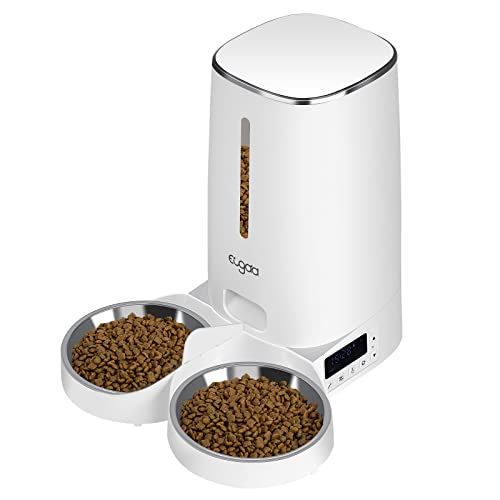 EUGAD Futterautomat Katze & Hund 2 Näpfe, 4L automatischer Futterspender für kleine & große Hunde, 1-6 Mahlzeiten/Tag, 6-360g/Mahlzeit, Abnehmbar und waschbar, Akkubetrieben & Kabelgebundene Elektrik