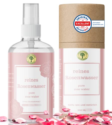 GRÜNE VALERIE® Rosenwasser Spray - XXL 300 ML - für eine reine Haut - Gesichtswasser ohne Alkohol - mit echten Rosenblüten - bei unreiner Haut & Pickel - Damaskus Rosen - DERMATEST:'Exzellent'
