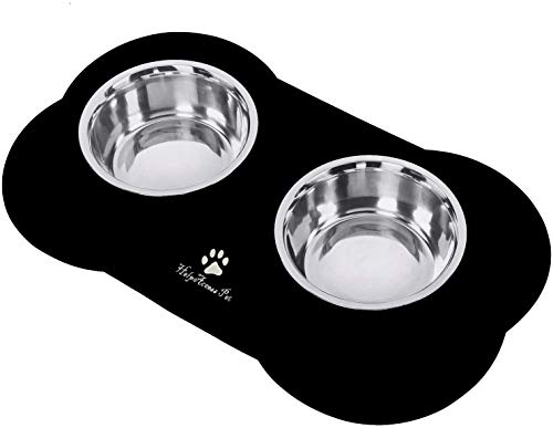 HelpAccess Edelstahl Hundenapf-Set mit Rutschfester Silikonmatte Silikon Napfunterlage für Hunde und Katzen Größe: 2 x 750 ml.
