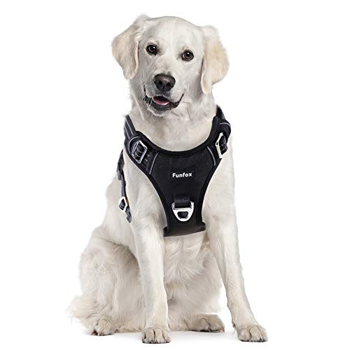 Funfox Hundegeschirr für Große Hunde No Pull Geschirr Einstellbar Anti Zug Sicherheitsgeschirr Hunde Geschirrset Mittlere Hunde Brustgeschirr Hund Groß Atmungsaktiv Dog Harness Schwarz L