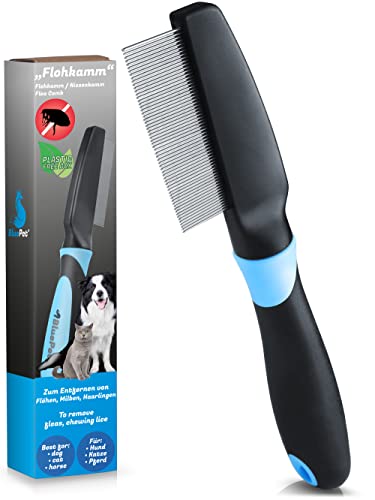 BluePet® FlohGo Professioneller Flohkamm & Läusekamm Für Hunde & Katzen | Sanft & Sicher Dank Abgerundeter Zinken