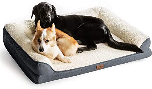 Bedsure orthopädische Hundebett große Hunde - Hundesofa mit Memory Foam, kuschelig Schlafplatz in Größe 106x81 cm, waschbare Hundesofa, grau und beige