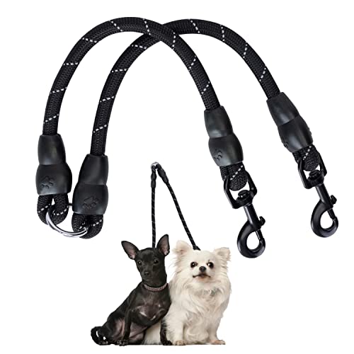 Nobleza Doppelleine Hundeleine für 2 Hunde, Verstellbare Hundeleine mit Reflektierend Flexible Doppelte Leinen für Zwei Hunde(Schwarz)