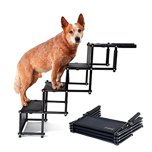 PiuPet® Universal Hundetreppe für große und kleine Hunde - bis 80 kg belastbar - für alle Fahrzeuge nutzbar - klappbare Hunderampe