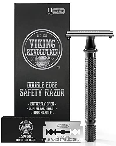 Shaving Revolution Rasierhobel + 10 Rasierklingen - Safety Razor Set Mit 10 Japanischen Rasierklingen Für Rasierhobel Aus Edelstahl - Enge Und Saubere Rasur