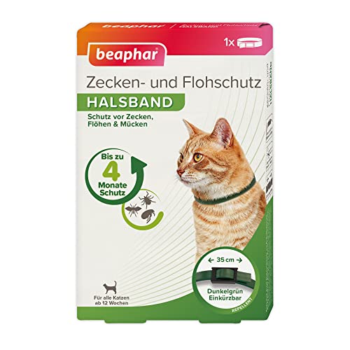 Zecken- & Flohschutz Halsband Katze | Schutz vor Zecken Flöhen | Wirkt 4 Monate | Katzenhalsband mit Sicherheitsverschluss | Farbe: Grün | Länge: 35cm