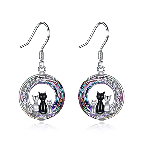 3 Katzen Ohrringe Crystal Celtic Moon Cat 925 Sterling Silber Schwarze Katze Liebhaber Weihnachtsschmuck Geschenke Für Frau Mutter Großmutter Themen