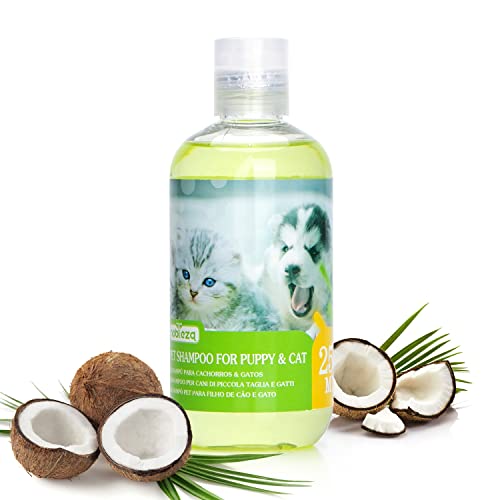 Nobleza Shampoo für Hunde Katzen mild 250ml, Welpenshampoo sensitiv und bio mit Kokosduft, Welpen Shampoo natürlich für empfindliche Hunde und kleine hunde, Hautfreundlich, Pflegend und leicht kämmbar