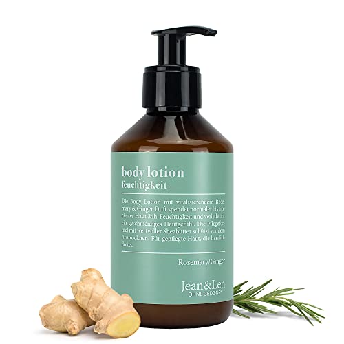 Jean & Len Feuchtigkeit Bodylotion Rosemary & Ginger im Pumpspender, für normale bis trockene Haut, spendet 24h Feuchtigkeit, würzig-frischer Duft, ohne Parabene, Silikone & Mikroplastik, 250 ml