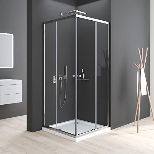 Boromal Duschkabine Schiebetür, Duschkabine 80x80x185cm Eckeinstieg 6mm ESG Glas Duschabtrennung Eckdusche Eck-Duschkabine Drehtür Duschwand