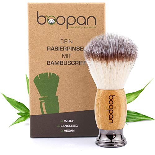boopan® Premium Rasierpinsel vegan mit Bambus-Holz für Herren und Damen - weich wie Dachshaar - shaving brush