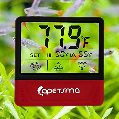 Capetsma Aquarium Thermometer, digitales Aquarien Thermometer mit LCD-Display, Touchscreen und Flash-Alarm, accurate Temperatursensor für Süßwasser und Meerwasser
