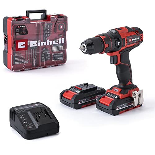 Einhell Akku-Schlagbohrschrauber-Set TE-CD 18/40 Li-i +64 (2x2,0 Ah) Power X-Change (Li-Ion, 18 V, 40 Nm, Drehzahl-Elektronik, 2-Gang-Getriebe, max. 24.000 min-1, inkl. Akkus, Ladegerät & Zubehör)