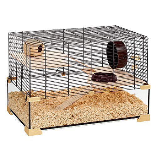 Ferplast Käfig für Hamster oder Mäuse KARAT 80 Kleine Nagetiere, Zwei Ebenen mit Zubehör, aus Glas und Metallgitter
