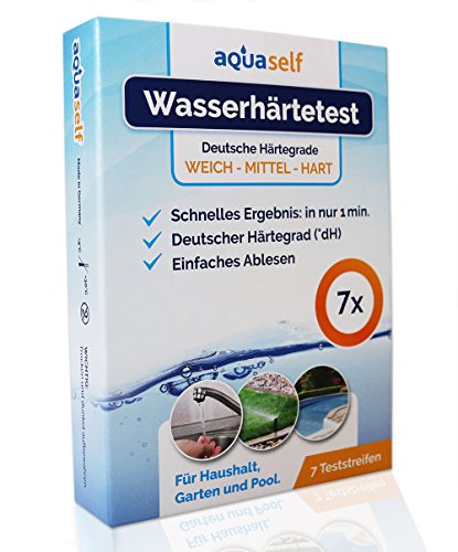 aquaself Wasserhärte Teststreifen – 7 Stück – Deutscher Härtebereich °dH – Wasserhärte testen in weich, mittel und hart.