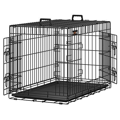 Feandrea Hundekäfig, klappbar, mit 2 Türen, ausziehbare Kunststoffschale, 92,5 x 57,5 x 64 cm, L, schwarz PPD36H