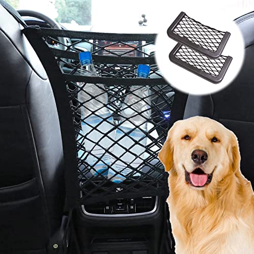 TDWE 3 Schichten Aufbewahrungsnetz Auto Autonetz Autositz Aufbewahrungsnetz mit 2 Taschen Netz mit Haken und dehnbarer Netzbarriere Auto-Hundegitter Autonetzbarriere für Hund, Haustier oder Kinder