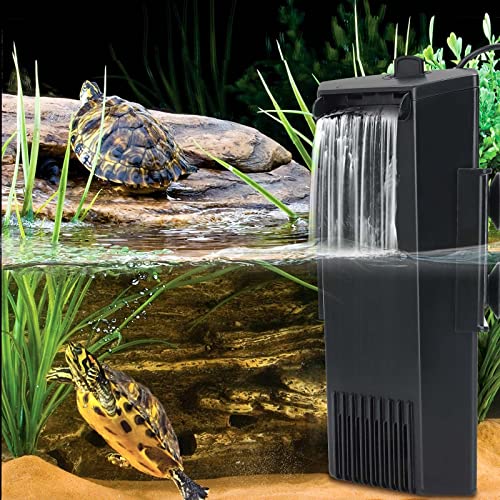 hygger Aquarium Schildkrötenfilter, Innenfilter mit einstellbarem Wasserdurchfluss, tauchbarer Schildkrötenfilter mit niedrigem Wasserstand 4W