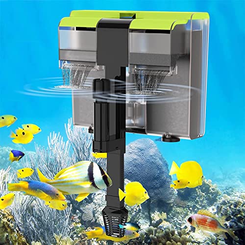 HezsCam Aquarium Filter, 650L/H 8W Aquarium-Außenfilter mit Oberfläche Skimmer, 3-Schicht-Filtration & Dual Water für kleine Aquarien, Tropische Aquarien, Schildkrötenbecken