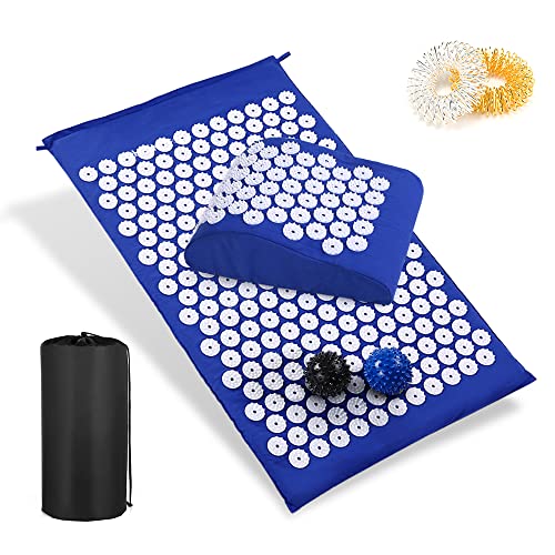 Akupressurmatte Set, Shiatsu Massagematte Akupunktur Massage Matte mit Kopf Kissen, 2 Massage Bälle und Akupressur Ring, Tasche, Zur Linderung von Schmerzen in Körperteilen