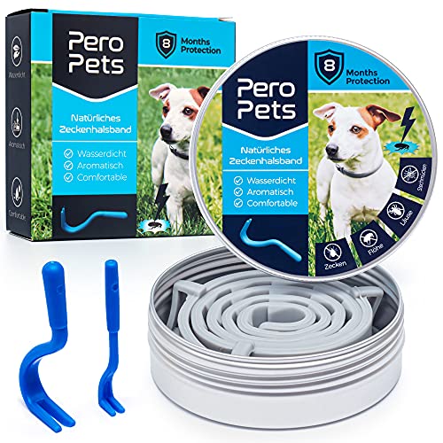 PERO PETS Premium Zeckenhalsband Set für Hunde & Katzen - Halsband gegen Zecken Flöhe Mücken Läuse – Zeckenhalsband Flohhalsband – 100% Natürlich & Wasserdicht – Wirksamkeit 8 Monate
