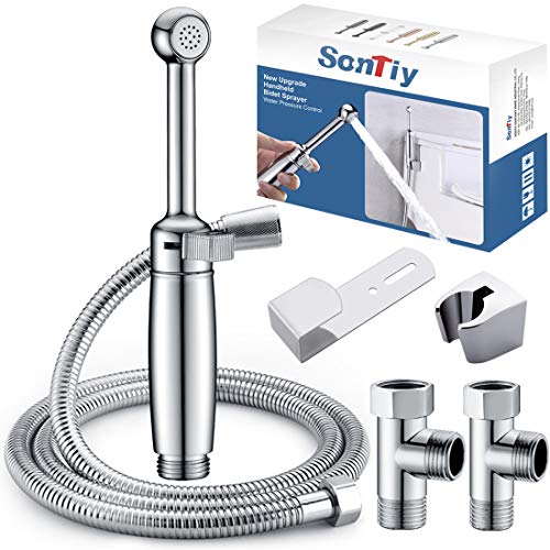 Bidet Handbrause Set SonTiy Toilette Bad Bidet Aufsatz Waschen Duschkopf mit Einstellbarem Druck &Halterung, Schlauch Messing Chrom Bidet Armaturen für WC, Persönliche Hygiene&Windelreinigung
