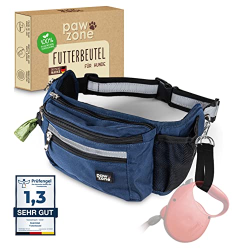 PAWZONE® Futterbeutel Hunde - Leckerlibeutel für Hunde - Bauchtasche für Hunde Zubehör - Leckerlietasche für Hunde - Inkl. Reflektorband & Zusatzgurt für Flexileine