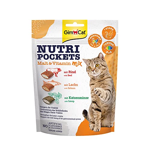 GimCat Nutri Pockets Malt & Vitamin Mix - Knuspriger Katzensnack mit cremiger Füllung und funktionalen Inhaltsstoffen - 1 Beutel (1 x 150 g)