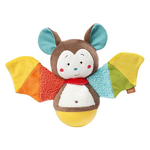 Fehn 067668 Stehauf-Fledermaus – Lustiges Spielzeug zum Greifen, Fühlen und Stupsen – Für Babys und Kleinkinder ab 0+ Monaten – Größe: 20 cm
