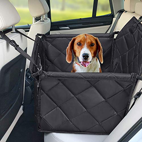 Hundesitz Auto - Hochwertiger Hunde Autositz Rückbank groß für kleine bis mittlere Hunde- Autositzbezug mit Verstärkte Wände, 3 Gurte und Sicherheitsgurt, Wasserdicht & Reißfest- Schutz für Autositze