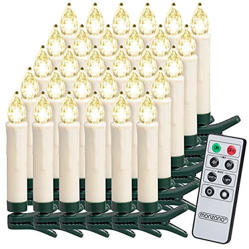 Deuba LED Weihnachtsbaumkerzen 30er Set Warmweiß Batterie Kabellos Timer Dimmbar Fernbedienung Weihnachtsbaum Kerzen Christbaumkerzen Tannenbaumkerzen