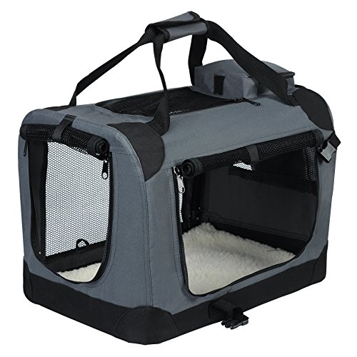 EUGAD Hundebox faltbar, Größe 60x42x42cm (M) geeignet für kleine Hunde wie Französische Bulldogge, Grau 0112HT