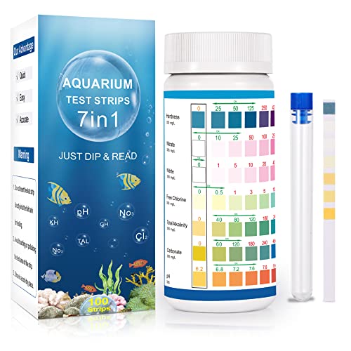 FJHTY 7 in 1 Aquarium Teststreifen,100 Stück Aquarium Wassertest für Süßwasser Salzwasser Teststreifen Aquarium Test Kit zum Testen von Härte,Nitrat,Nitrit,freiem Chlor,Gesamtalkalinität,Karbonat,PH