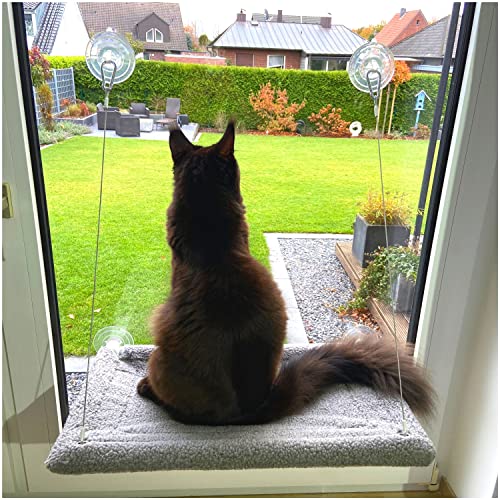 4BUDDYS® Katzen Fensterliege bis 25 KG belastbar | Die Fensterliege für Katzen in Grau | unsere Katzen Hängematte hält auch große Katzen problemlos aus | Hängematte Katze ohne Heizung möglich